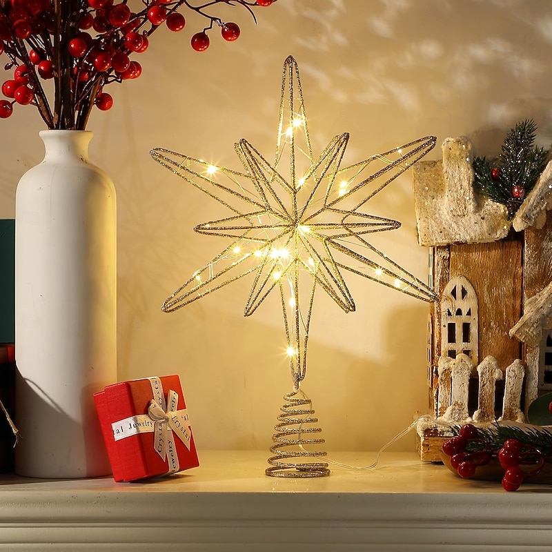 Christmas Decoration Christmas Iron Tree Top Star Christmas Tree Glowing Star Five-p\Pointed Star Decoration Pendant