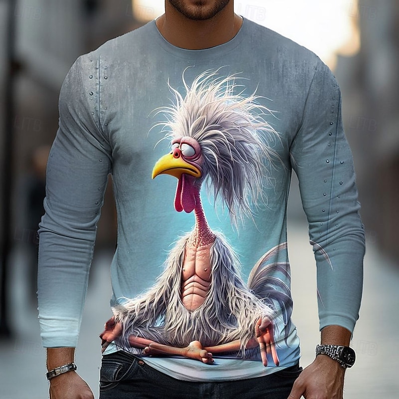 Men's Animal 3D T Shirt Long Sleeve T shirt 3D Print Crew Neck Shirt Fashion Basic Street Casual Daily Light Blue Blue 3# Blue 2# Summer Spring Clothing Apparel S M L XL XXL XXXL2