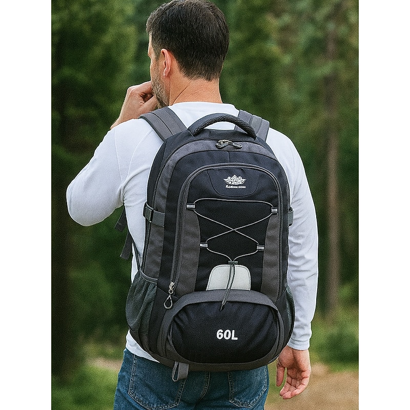 Men's 60L Water-Resistant Hiking Backpack – Large Capacity Outdoor Travel Rucksack with Multiple Compartments for Camping, Trekking and Backpacking Adventures