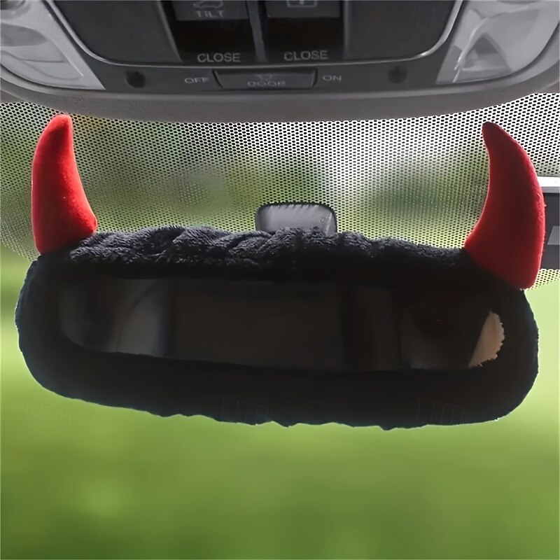 Cute Devil 1pc Car Rearview Mirror Cover Creative Fabric Decoration for Vehicle Interior for Halloween