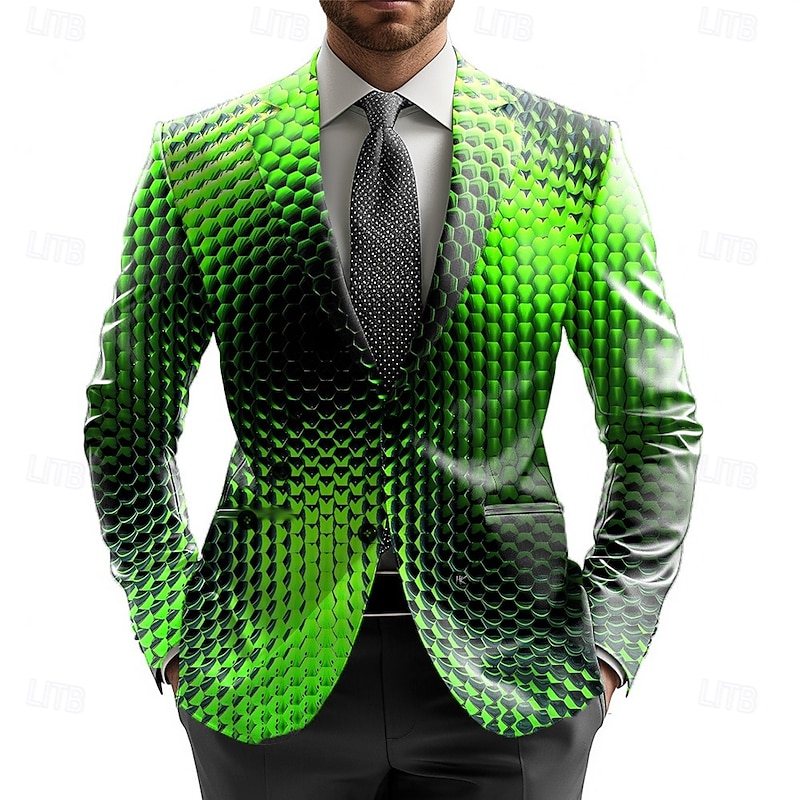 Men's Blazer Jacket Formal Party Stylish Casual Daily All Seasons 100% Polyester Weaving Ombre 3D Print Buttons Comfortable Single Breasted Blazer Yellow Purple Green Grey