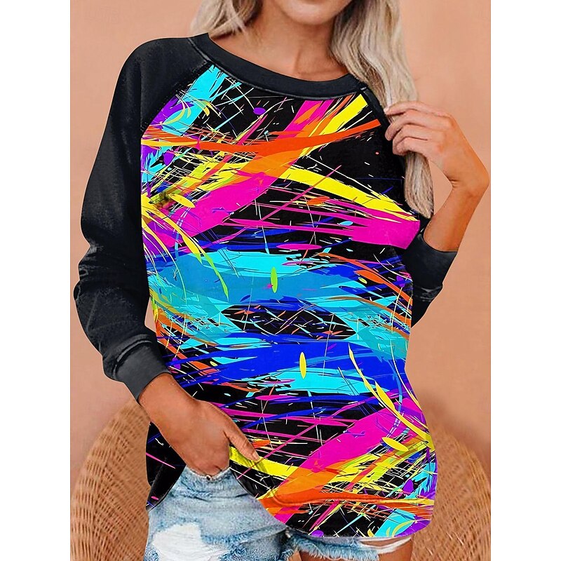 Women's Sweatshirts Graphic Geometric Abstract Fashion Casual Long Sleeve Crew Neck Regular Tops Casual Print White Blue Fuchsia Orange Dark Blue Summer Spring Fall3