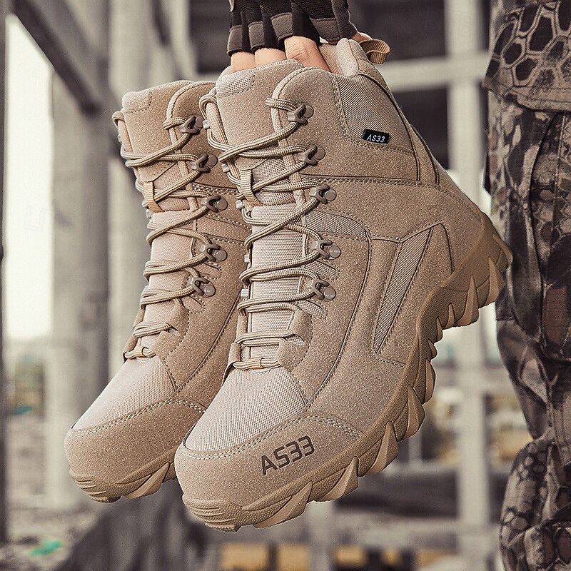 Men's High-Top Tactical Hiking Boots in Beige – Breathable Outdoor Combat Boots for Climbing, Camping and Survival Training3