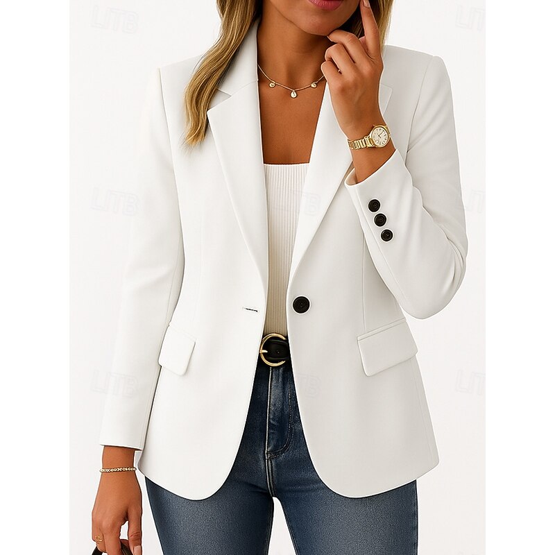 Women's Blazer Comfortable Breathable Pocket Casual Plain Office Street Casual Daily Wear Single Breasted Regular Turndown Regular Fit Long Sleeve Outerwear Black Pink Khaki Summer Spring2