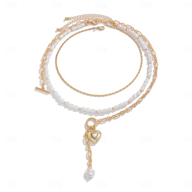 Choker Necklace Pearl Rhinestones Women's Elegant Vintage Luxury Layered Heart Wedding irregular Necklace For Wedding Party Daily4