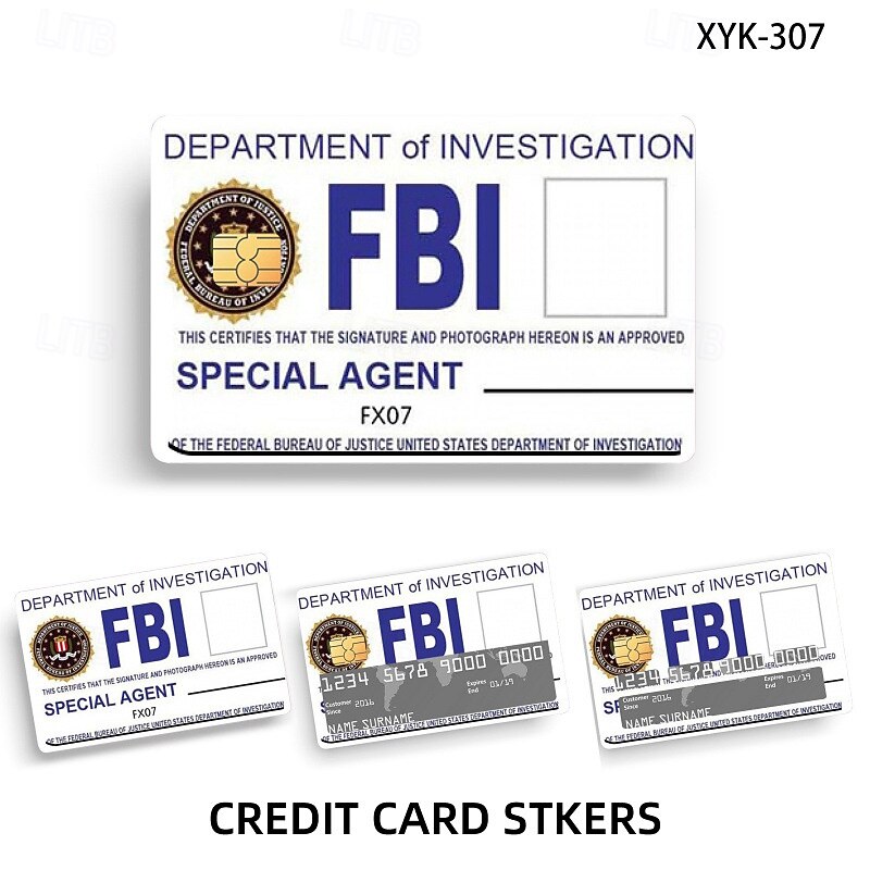 4pcs Secret Agent Card Skins Kit FBI/ICE Designs Cosplay & Gift Sticker Set Matte ID & Credit Card Decorative Stickers, Personalized Stylish Bank Card Decals