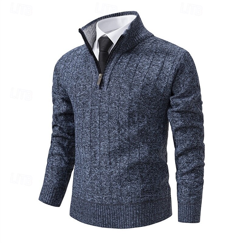 Men's Sweater Pullover Sweater Jumper Quarter Zip Pullover Sweater Ribbed Knit Regular Tops Knitted Slim Fit Plain Standing Collar Knitwear Contemporary Business Casual Clothing Apparel Fall Winter