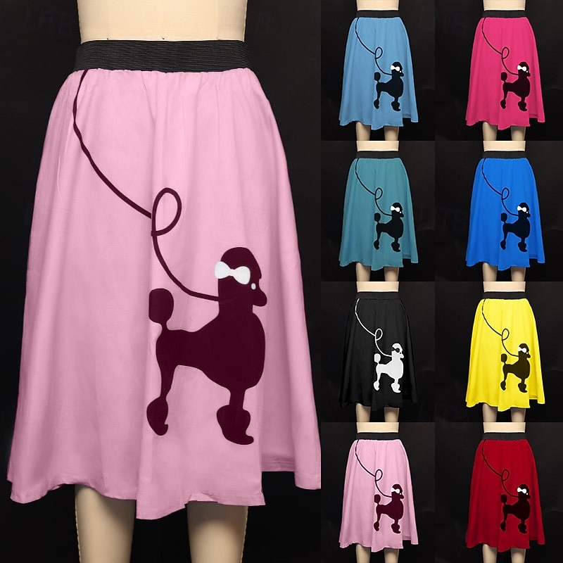 Retro Vintage 1950s Grease Outfits Skirt Poodle Skirts Printing Fancy Dress Women's Carnival Masquerade Casual Daily Bachelorette Party Adults' Skirt