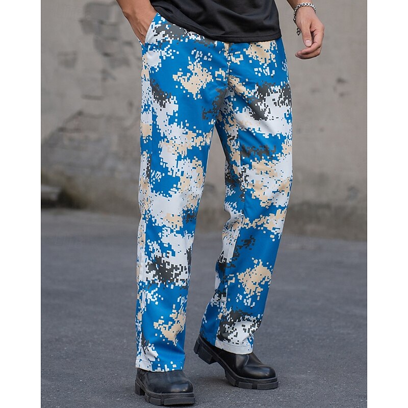 Men's Cargo Pants Trousers Camo Pants Pocket Buttons Camouflage Wearable Outdoor Daily Camping & Hiking Fashion Classic Blue4