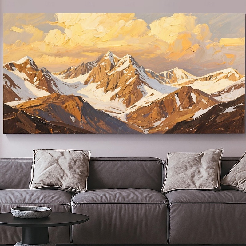 Abstract Golden Mountain Oil Painting On Canvas, Large Wall Art, Original Gold Wall Decor Custom Painting Minimalist Living Room Home Decor