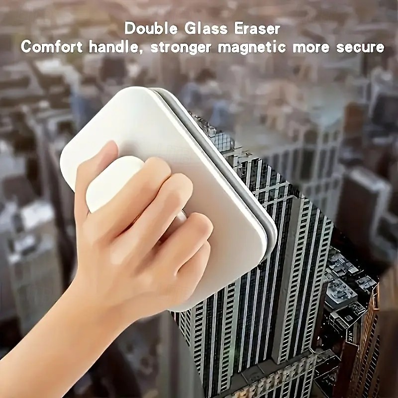 Double-Sided Magnetic Window Cleaner with Strong Magnets – ABS Handheld Safety Glass Cleaning Tool, Anti-Pinch Design with Safety Rope, Fits Single Pane Glass 3-10mm Thick