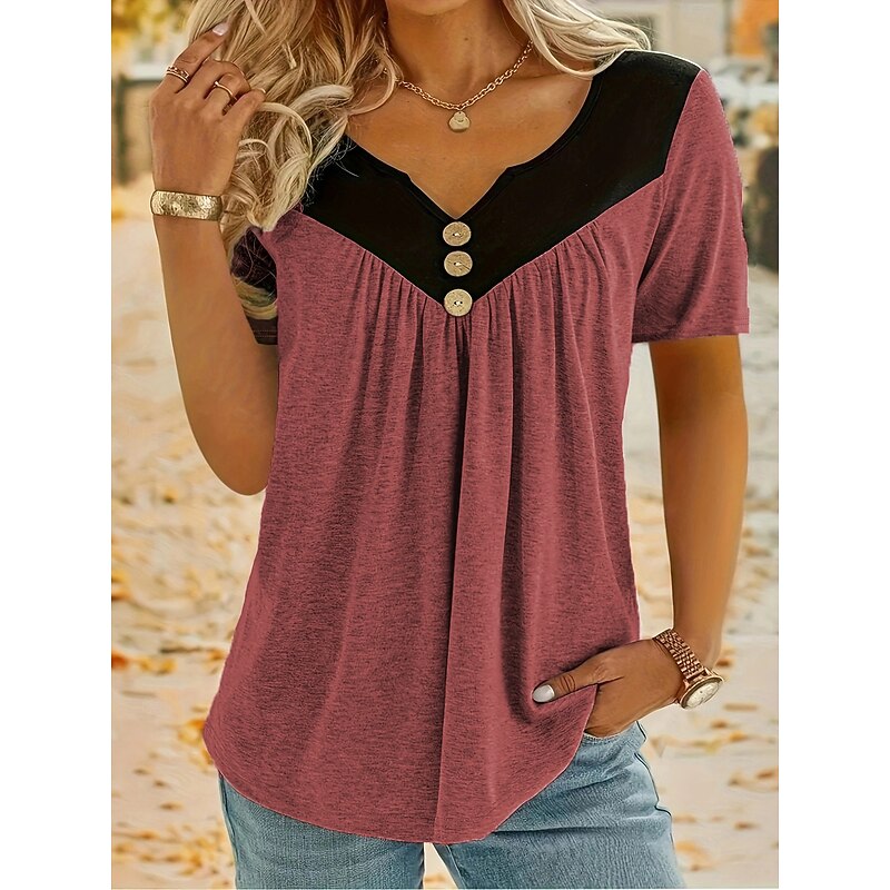 Women's Summer Tops Modern V Neck Regular Tops Red Green Khaki Gray Summer4