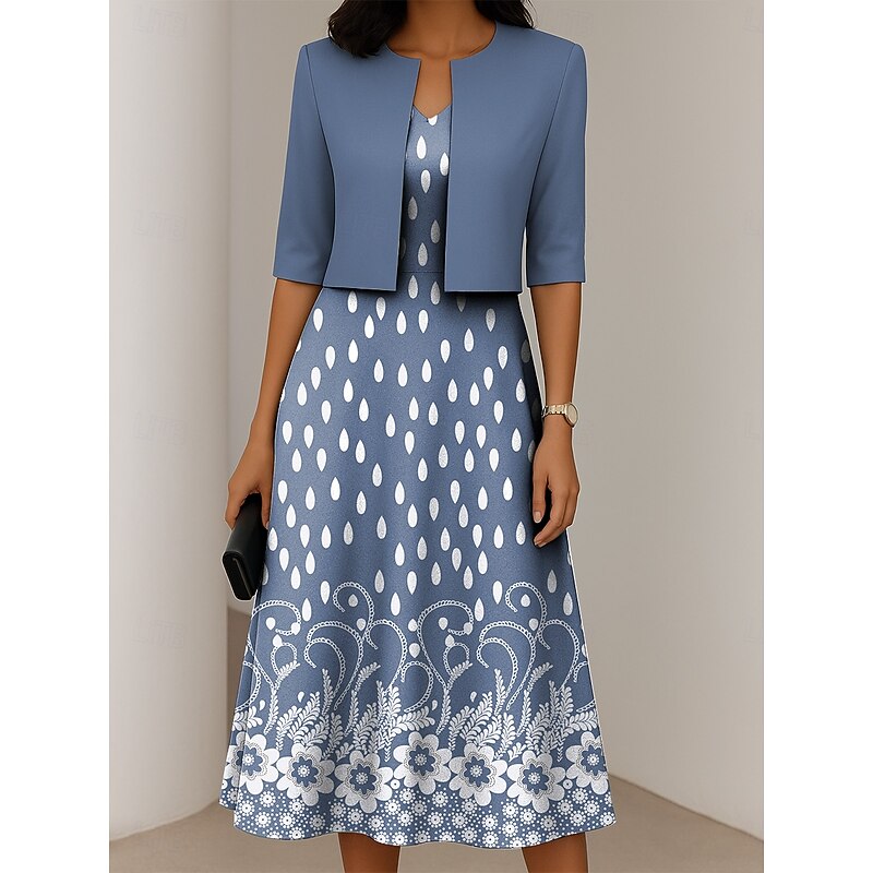 Women's Dress Set A Line Dress Summer Dress Elegant Casual Ombre Floral Print Midi Dress Half Sleeve V Neck Formal Vacation Blue Dark Green Orange Summer Spring Regular Fit3