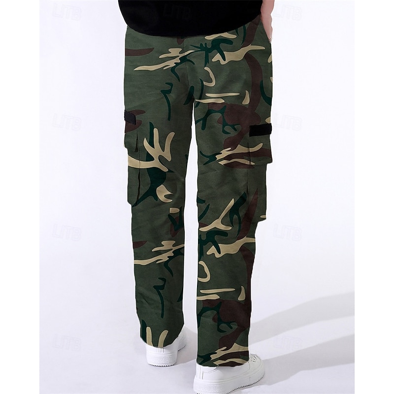Men's Cargo Pants Trousers Drawstring Elastic Waist Multi Pocket Plain Camouflage Wearable Outdoor Daily Camping & Hiking Fashion Classic ArmyGreen Black4