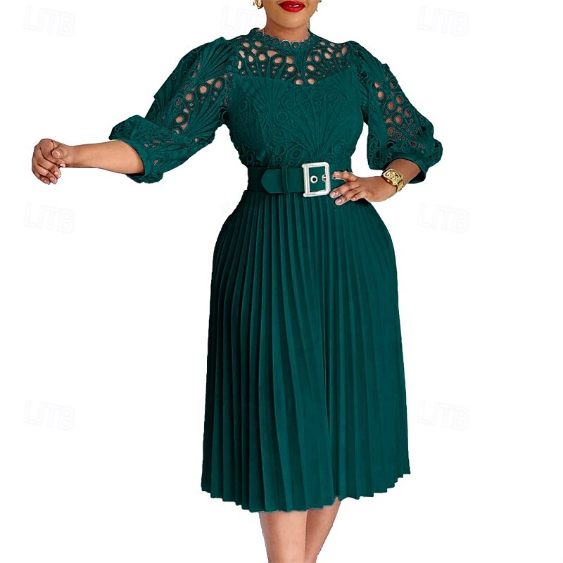 Women's Midi Dress Lace Dress Casual Dress Fashion Outdoor Party Holiday Regular Fit Plain 3/4 Length Sleeve Crew Neck Purple Green Khaki Summer4