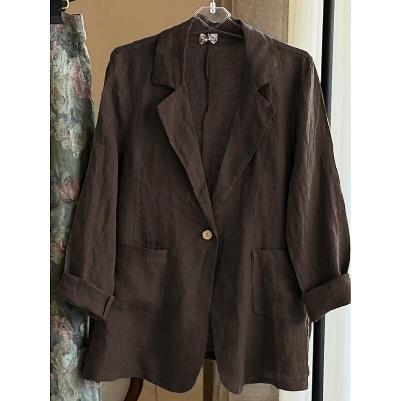 Women's Blazer Comfortable Breathable Pocket Buttons Fashion OL Style Plain Outdoor Casual Daily Single Breasted Regular Lapel Regular Fit Long Sleeve Outerwear Light Blue Navy Camel Spring Fall4