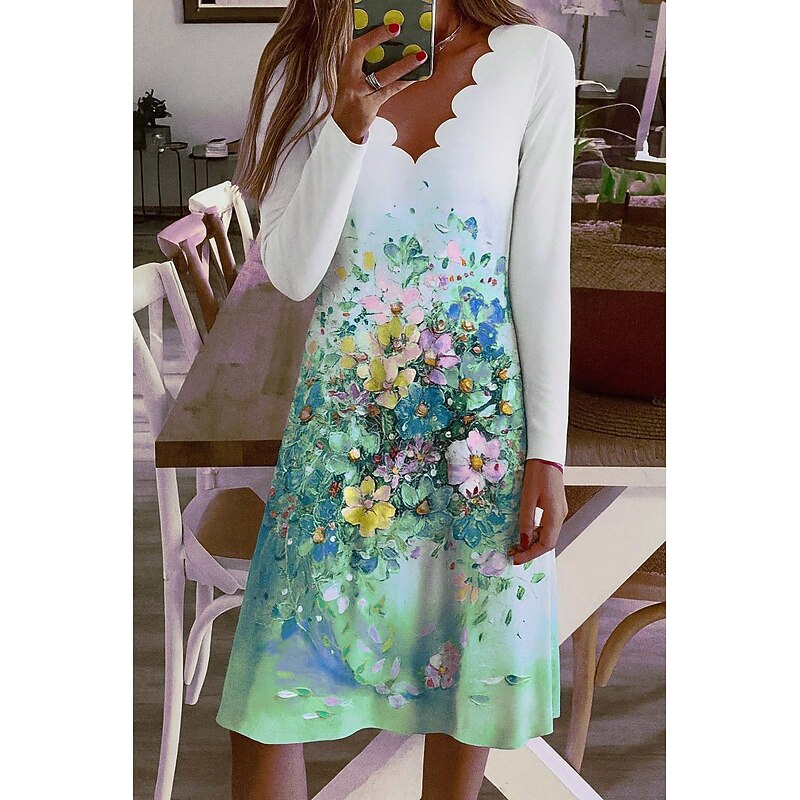 Easter Women's Mini Dress Shift Dress Casual Boho Daily Regular Fit Floral Graphic Long Sleeve V Neck Blue Purple Green Spring Fall Winter Autumn3