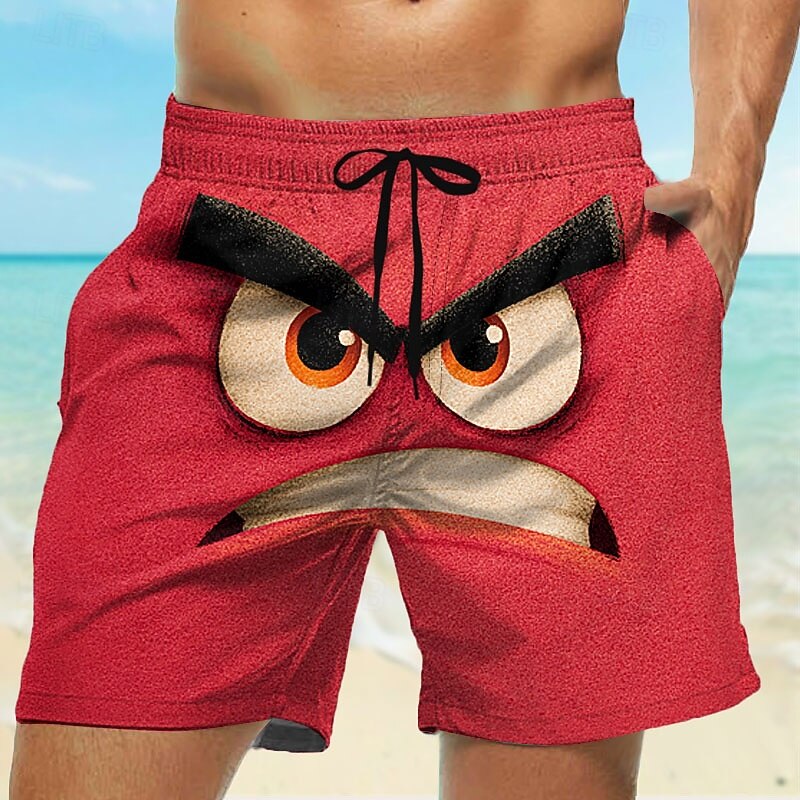 Men's 3D Cartoon Big Eyes Swim Trunks Swim Shorts Board Shorts Mid Waist Funny Outdoor Vacation Dailywear Side Pockets Mesh Lining Elastic Drawstring Waist Designer Clothing Apparel