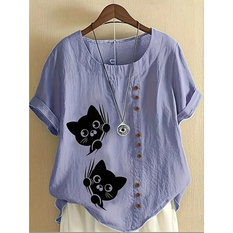 Women's Blouse Graphic Animal Vintage Tropical Stylish Short Sleeve Regular Tops Holiday Buttons Print White Yellow Navy Blue Blue Purple Summer Spring Fall3