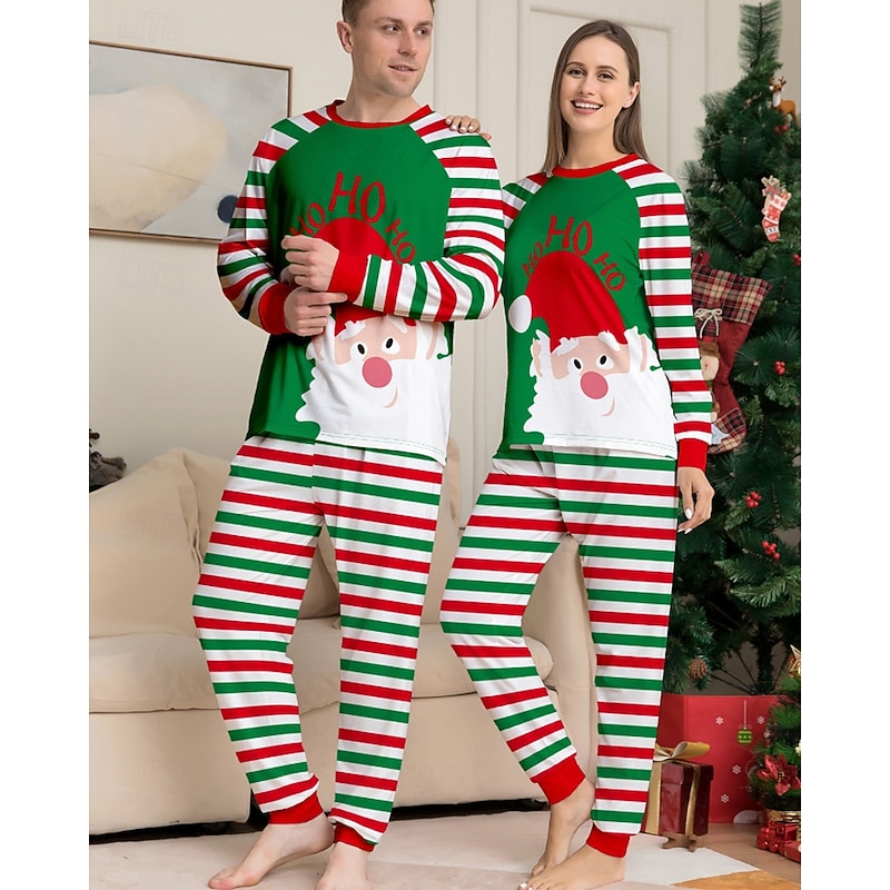 Family Pajamas Christmas Pattern Home Patchwork Green Long Sleeve Active Matching Outfits3