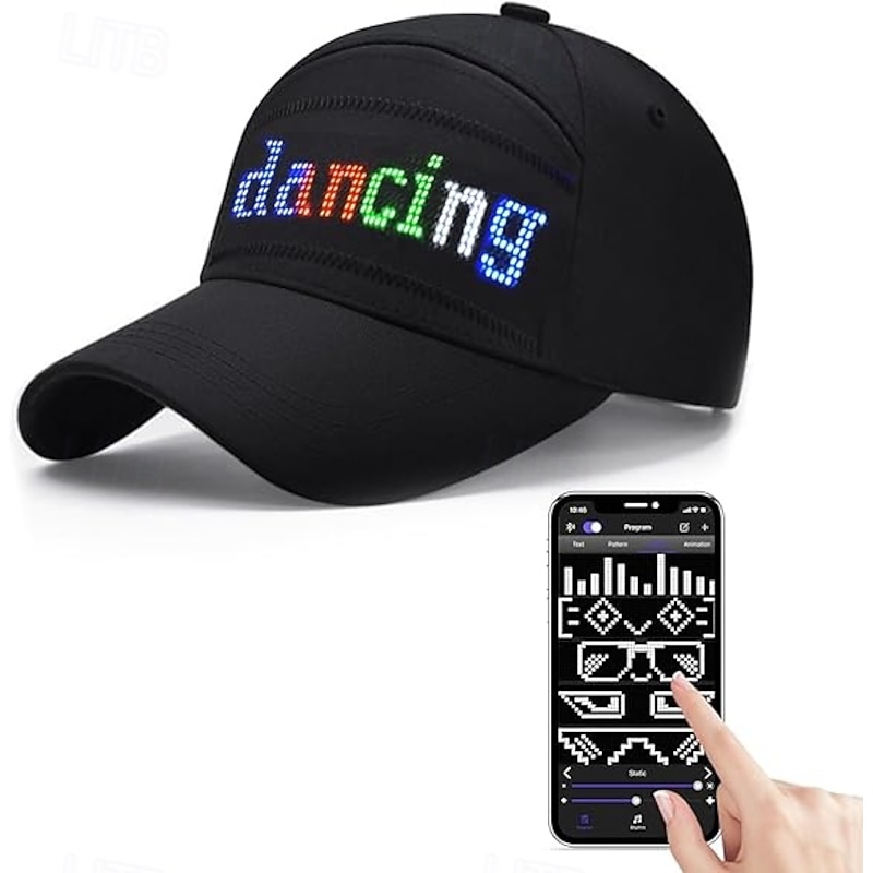 LED Hat Cap- Programmable APP-Control LED Scrolling Messages Light Up Display Baseball Cap Luminous Glowing Custom Hats for Men Party Club Black2