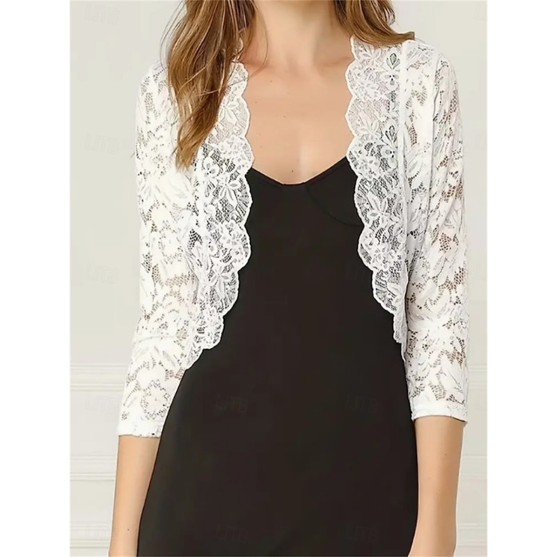 Mother's Wraps Elegant Ladies 3/4 Length Sleeve Lace Wedding Wraps With Lace For Wedding Summer4