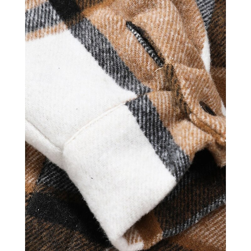 Men's Shacket Shirt Jacket Winter Jacket Plaid Vacation Daily Wear Coffee Long Sleeve Lapel Fall Winter Clothing Apparel Pocket3