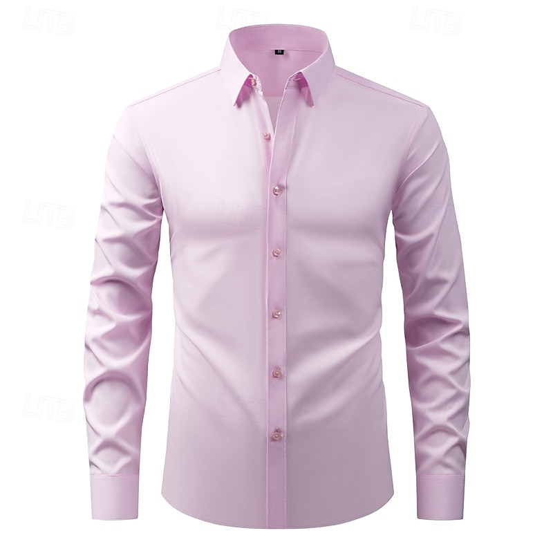 Men's Shirt Dress Shirt Non Iron Shirt Button Up Shirt Club Collared Shirt Plain Wedding Street Black White Pink Wine Long Sleeve Turndown Summer Spring Clothing Apparel3