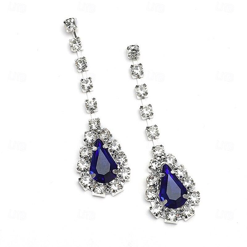 Jewelry Set One-piece Suit Blue Rhinestone Rhinestone 1 Necklace Earrings Women's Elegant Vintage Fashion Vintage Style Classic Jewelry Set For Wedding Party Special Occasion4