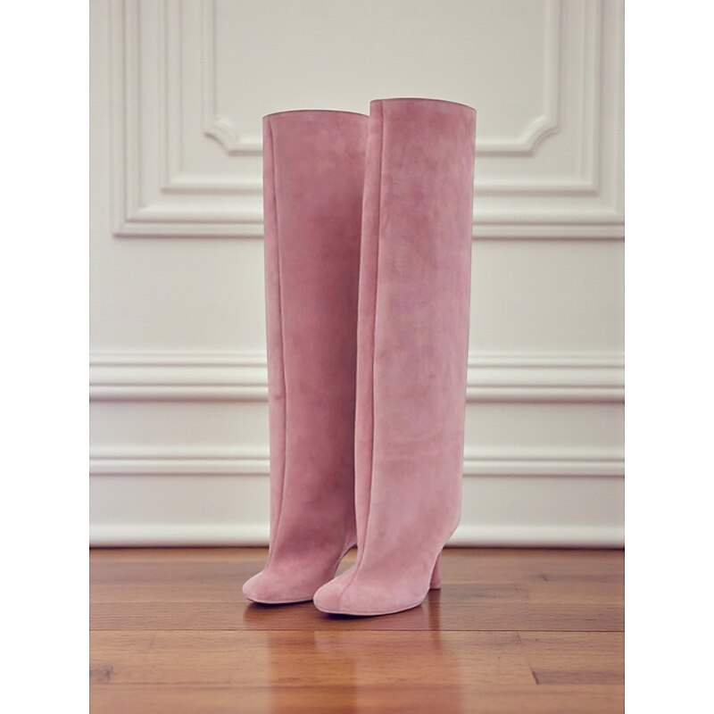 Women's Suede Knee High Boots - Pointed Toe Stiletto Heel Long Boots for Women's Urban Fashion and Chic Streetwear Outfits