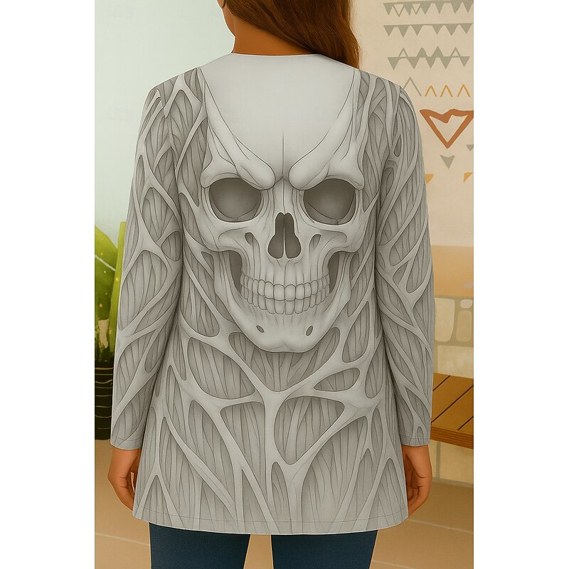 Halloween Women's Blazer Windproof Skulls Warm Pocket Color Block Open Front Modern Boho Vintage Skull Casual Daily Casual Daily Short Crewneck Regular Fit Long Sleeve Outerwear Black Fall2