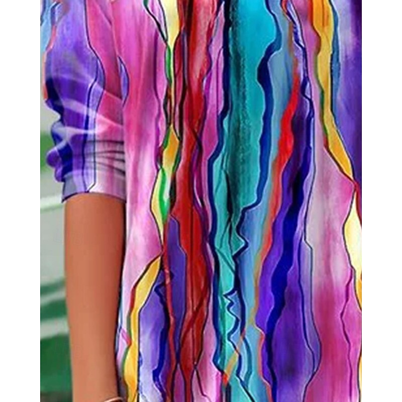 Women's T Shirt Color Block Casual 3/4 Length Sleeve Round Neck Regular Tops Daily Going out Weekend Fuchsia Summer2