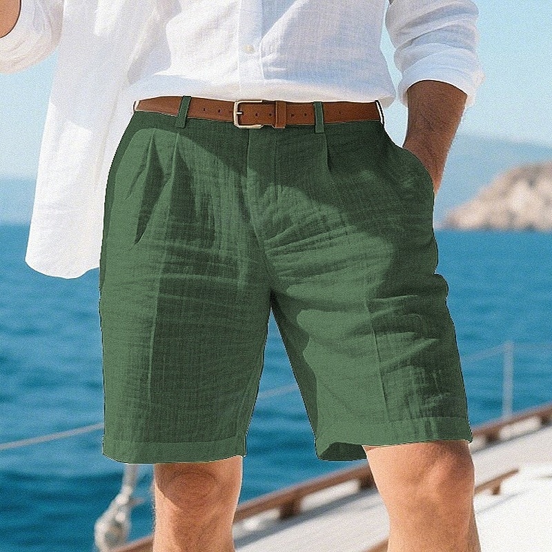 Men's Shorts Linen Shorts Summer Shorts Beach Shorts Pocket Plain Comfort Breathable Short Vacation Holiday Beach Hawaiian Boho Black White2