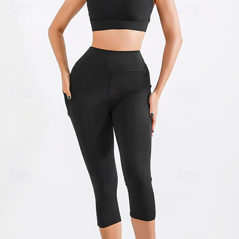 Women's high-waisted belt pocket shark leggings - summer cropped butt-lifting yoga pants2