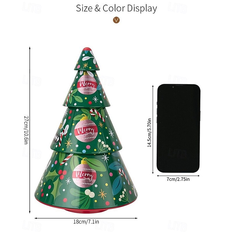 Christmas Cookie Tins with Lids for Gift Giving Xmas Tin Containers Green Christmas Tree Shaped Metal Storage Box Holiday Candy Biscuit Packaging Box Festive Party Decoration Accessory3