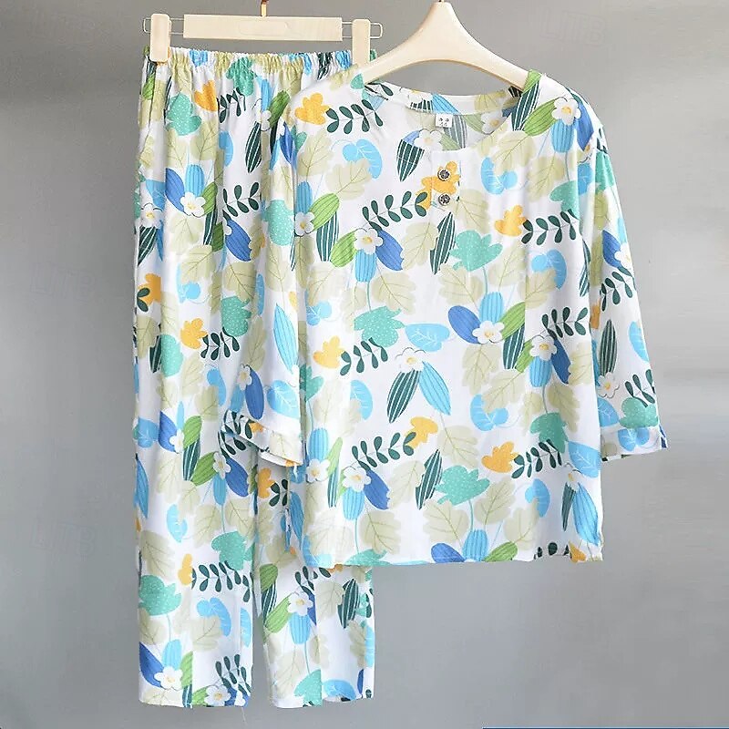 Women's Pajamas Fashion Basic Comfort Stripe Elastic Waist Shirt Pant Home Daily Bed Long Sleeve Crew Neck Light Green Red Blue Orange Green Spring2