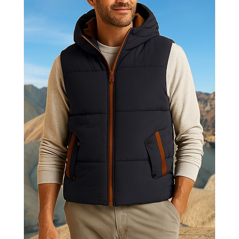 Men's Puffer Vest Thermal Vest Sleeveless Vest Outdoor Thermal Warm Winter Zipper Polyester Black Red Royal Blue Hunting Fishing Climbing3