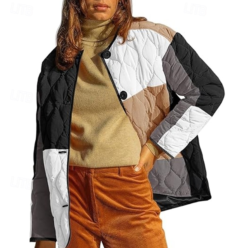 Women's Casual Jacket Comfortable Patchwork Pocket Buttons Casual Color Block Holiday Going out Single Breasted Regular Crewneck Regular Fit Long Sleeve Outerwear Black Orange Green Fall Winter4