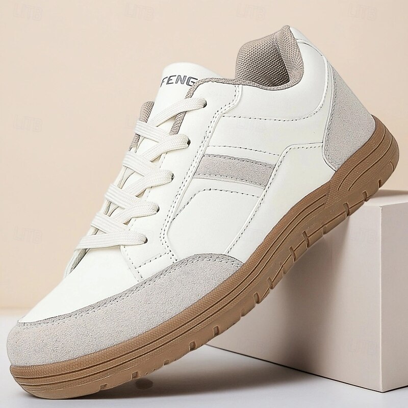 Men's White Casual Sneakers with Suede Accents, Lightweight Breathable Walking Shoes for Daily Wear, Travel and Weekend Outfits