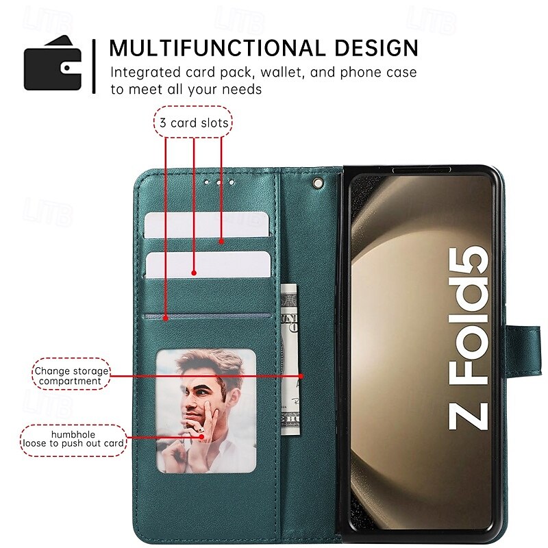 Phone Case For Samsung Galaxy Z Fold 7 Z Fold 6 Z Fold 5 Z Fold 4 Back Cover with Lanyard Card Slot Shockproof Retro TPU PU Leather4