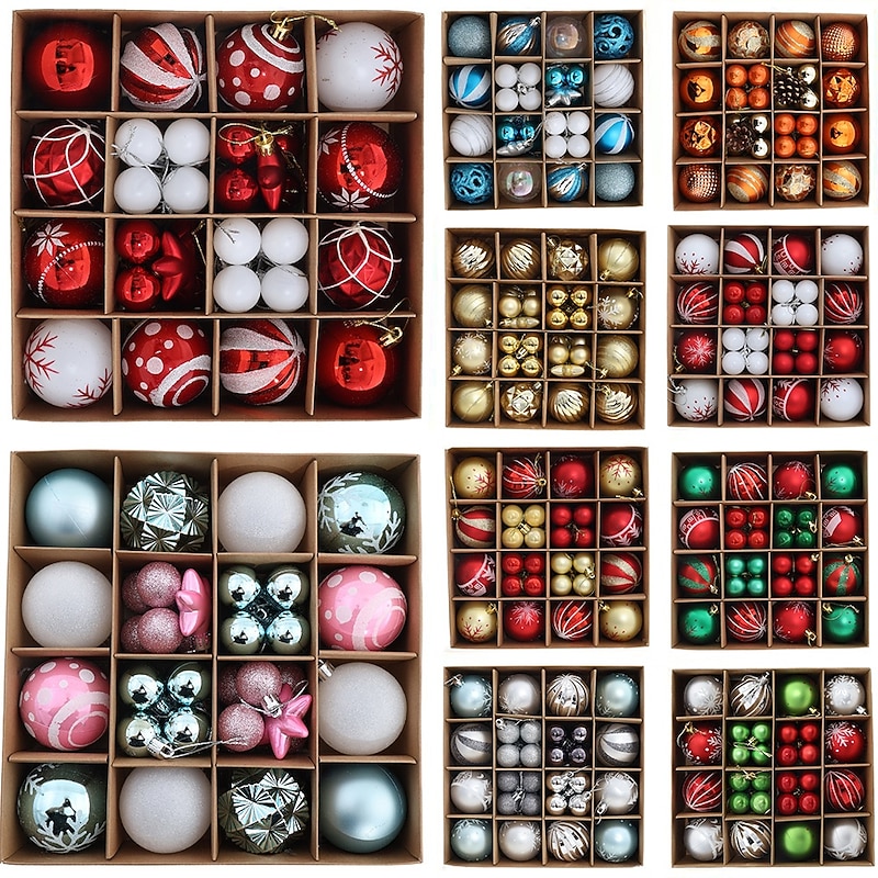 44 Pcs Christmas Tree Balls Baubles Ornaments Colorful Shatterproof Hanging Decoration Set For Xmas Tree 3cm 6cm Assorted Size Painted Electroplated Holiday Party Decor