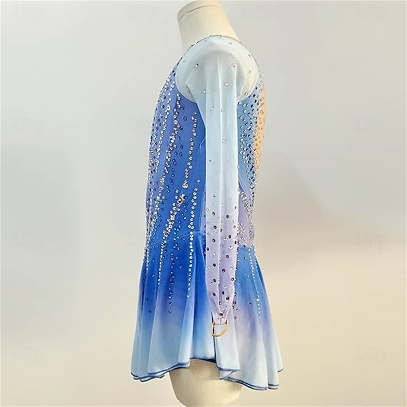 Long Sleeve Gradient Figure Skating Dress Customized Competition Costume2