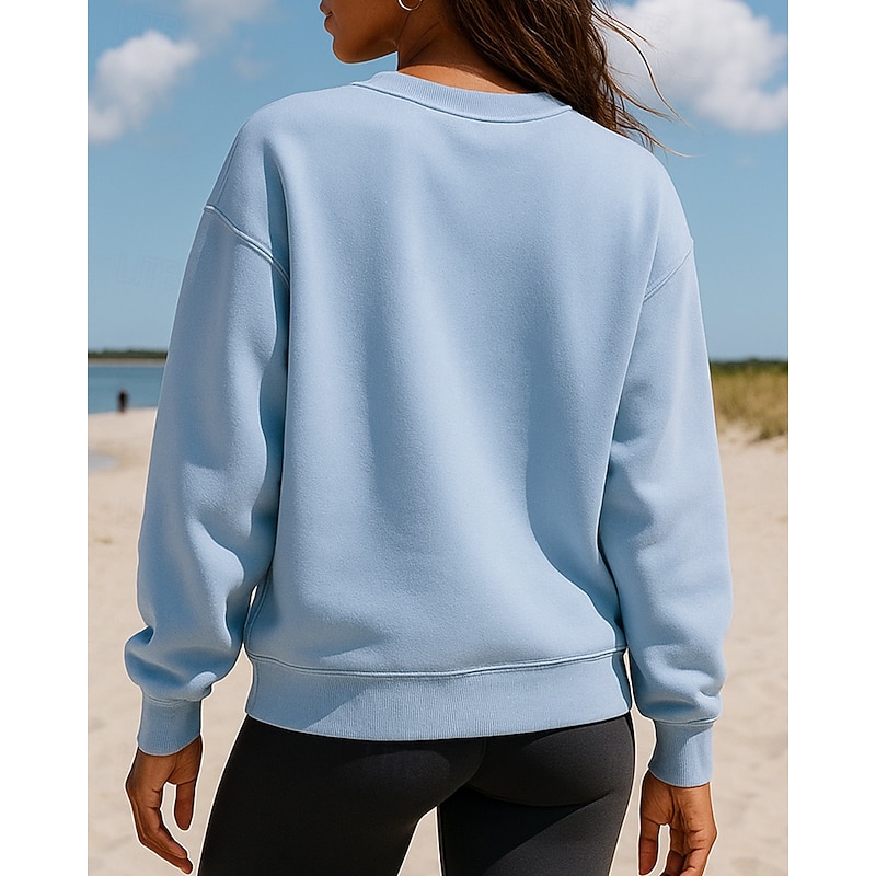 Women's Pullover Sweatshirt Casual Tops Long Sleeve Top Casual Athleisure Fall Solid Colored Breathable Outdoor Travel Sports Sportswear Activewear Black White Blue2