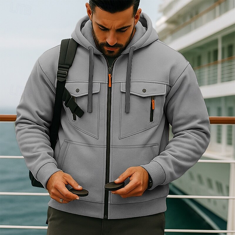 Men's Hoodie Quarter Zip Hoodie Fleece Hoodie Tactical Hoodie Black Army Green Navy Blue Khaki Light Grey Hooded Plain Zipper Sports & Outdoor Casual Daily Streetwear Cool Sportswear Spring & Fall4