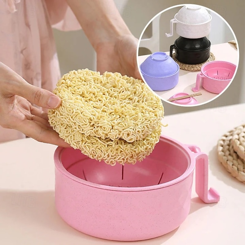 Microwave Ramen Bowl Large Capacity Instant Noodle Bowl Set with Strainer Lid Eco Friendly Wheat Straw Material Durable Kitchen Tableware for Hot Soups Meals2