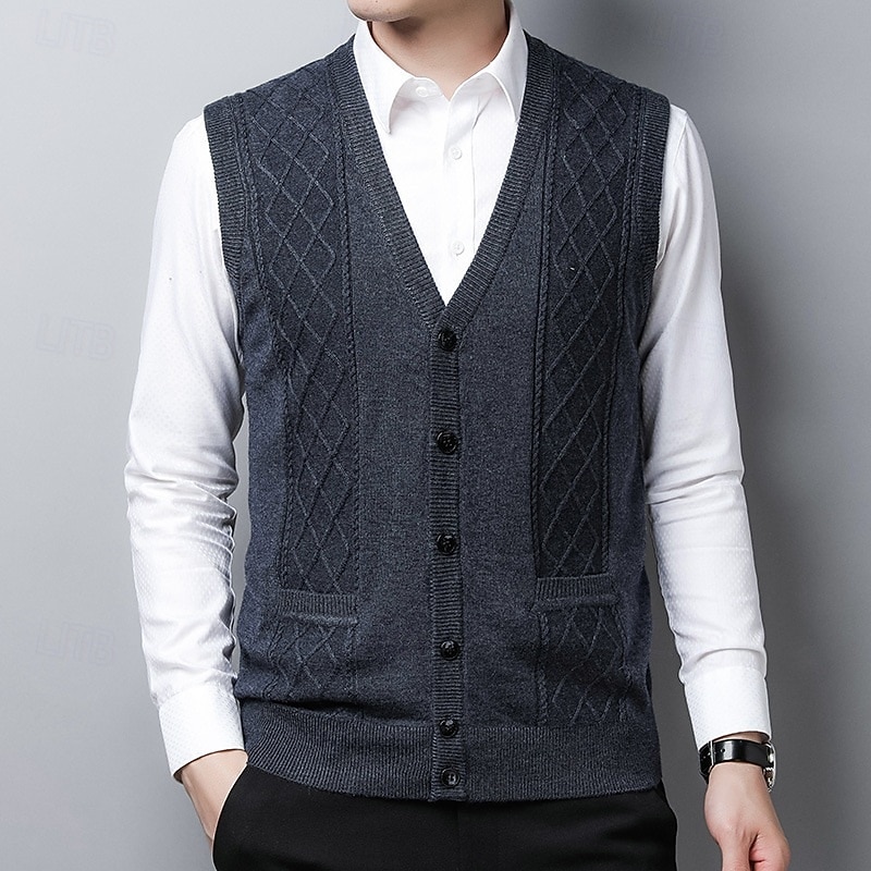 Men's Sweater Dress Sweater Cardigan Sweater Knit Sweater Ribbed Knit Regular Tops Knitted Ribbed Plain V Neck Fashion Shawls Casual Daily Wear Clothing Apparel Fall Winter Burgundy Light Grey M L XL3