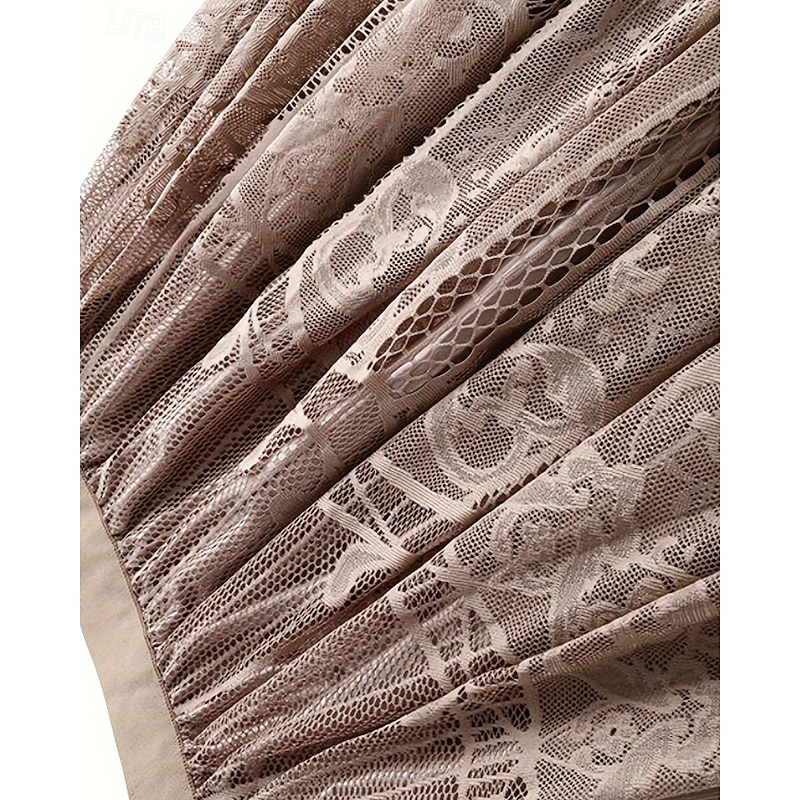 Women's Skirt Swing Fashion Maxi Mid Rise Skirts Plain Lace Patchwork Micro-elastic Vacation Street Khaki Fall Polyester4