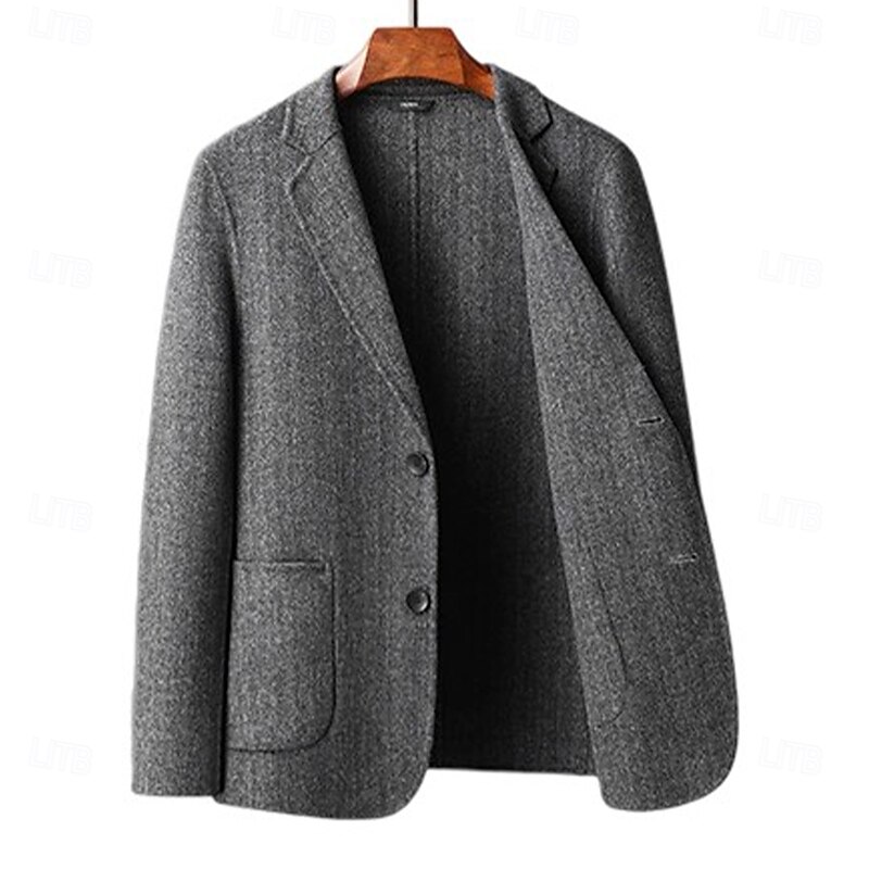 Men's Wool Blend Blazer Jacket School Formal Vacation Elegant Classic Spring Fall Wool Polyester Solid Color Herringbone Thermal Warm Single Breasted Two-button Blazer Coffee Gray4