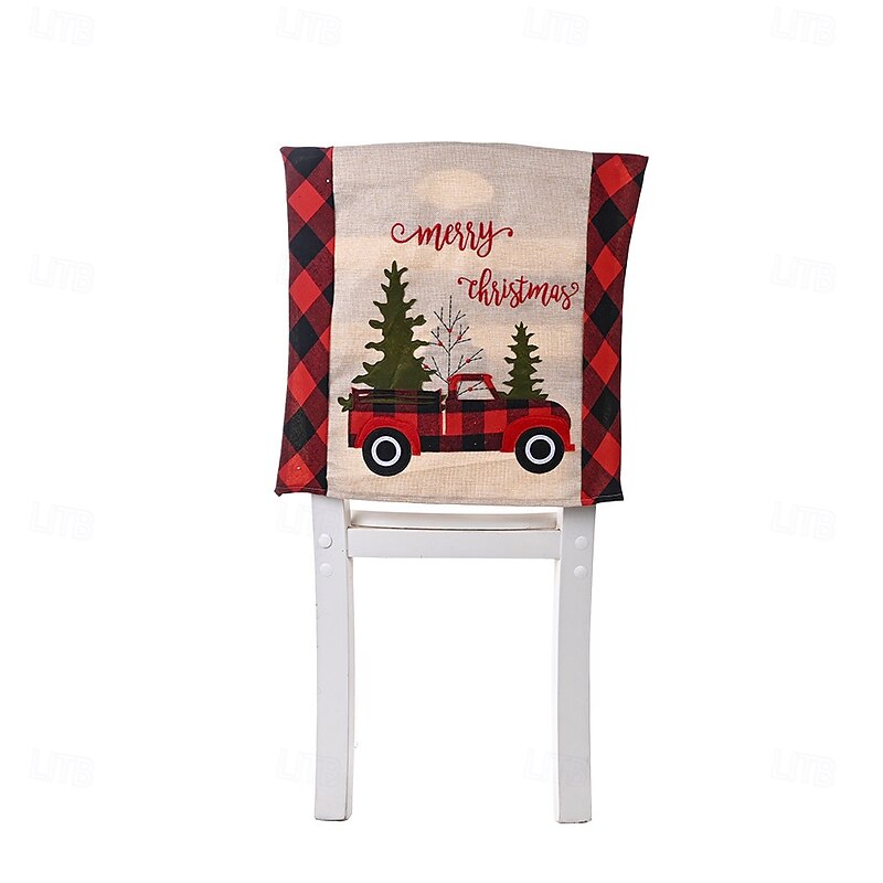 Christmas Chair Cover Creative Home Holiday Decoration Plaid Car Design Chair and Stool Cover Festive Christmas Party Dining Room Seating Accessory3