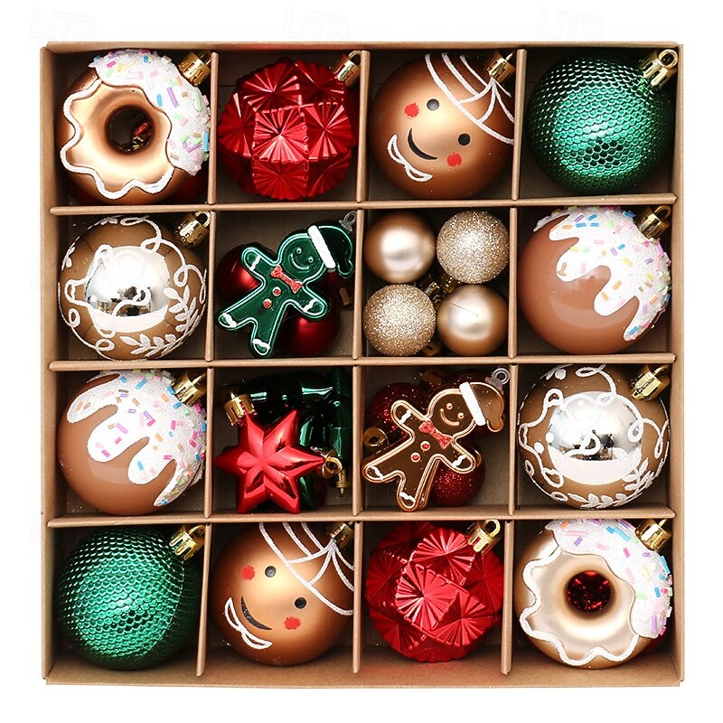 42 pcs Christmas Tree Balls Baubles Ornaments, 6 cm/2.36 inch Xmas Decoration, Red Green Gold Premium Painted Hanging Set, Festive Tree Decor2